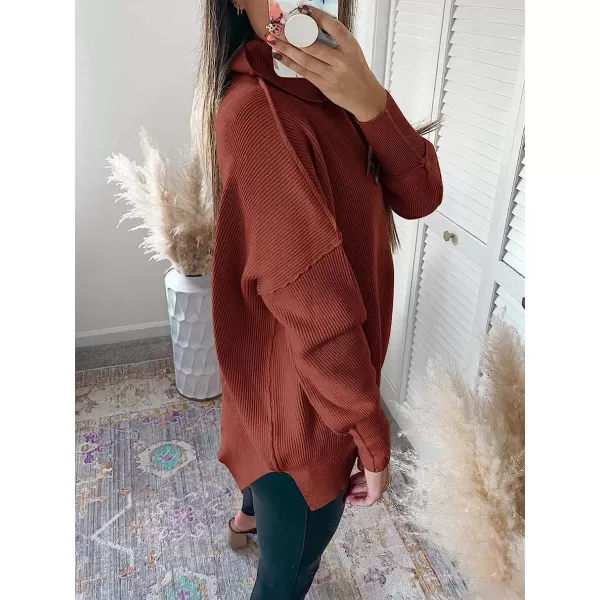 imageANRABESS Women Turtleneck Batwing Sleeve Oversized Side Slit Ribbed Knit Pullover Sweater TopRust