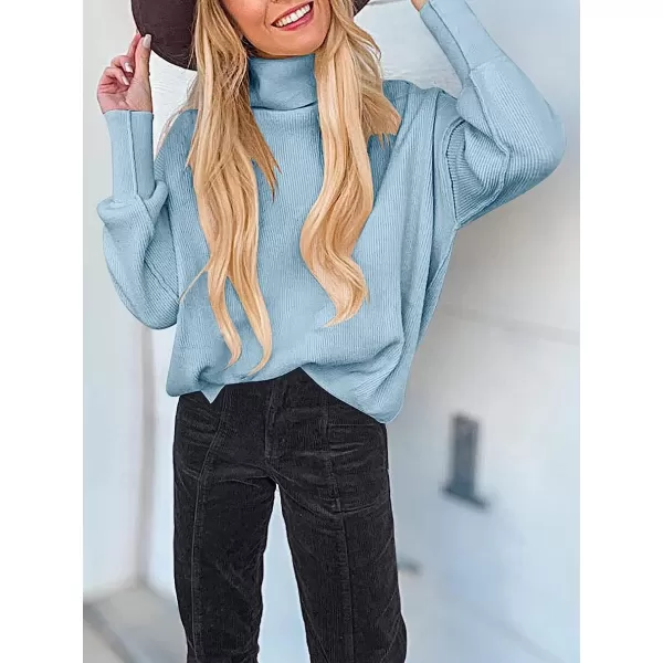 imageANRABESS Women Turtleneck Batwing Sleeve Oversized Side Slit Ribbed Knit Pullover Sweater TopSky