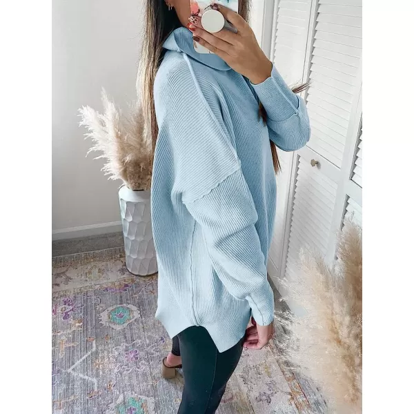 imageANRABESS Women Turtleneck Batwing Sleeve Oversized Side Slit Ribbed Knit Pullover Sweater TopSky
