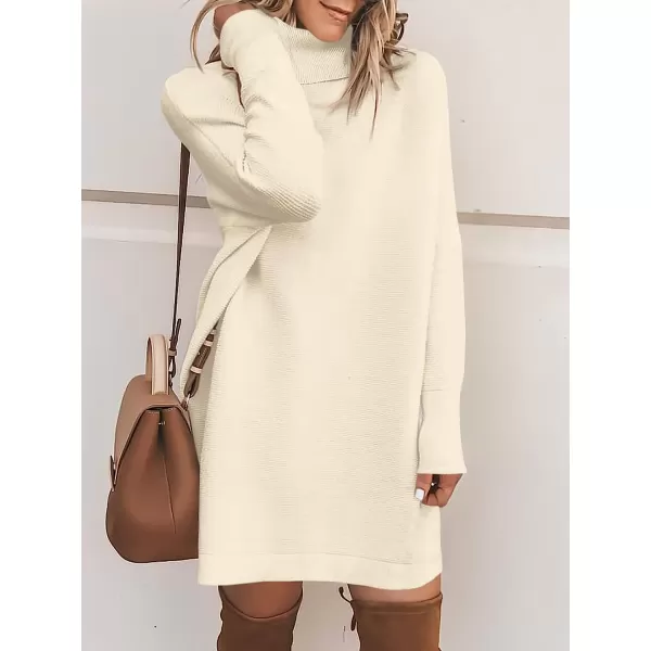 imageANRABESS Women Turtleneck Long Batwing Sleeve Casual Loose Oversized Sweater Dress Knit Fall Winter Pullover DressesApricot