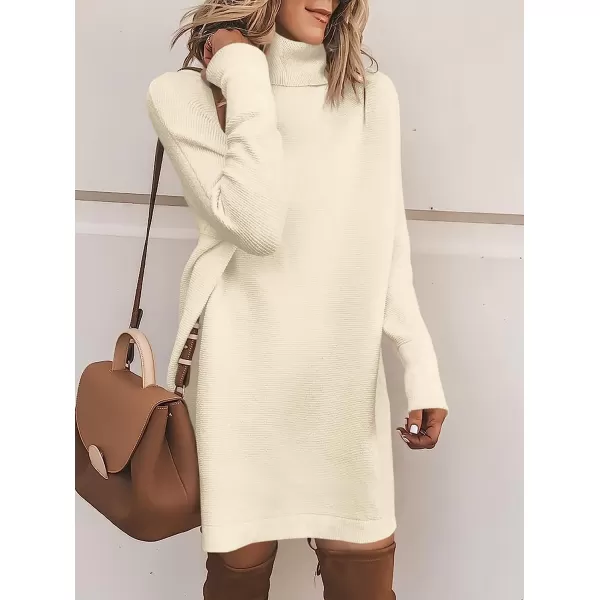imageANRABESS Women Turtleneck Long Batwing Sleeve Casual Loose Oversized Sweater Dress Knit Fall Winter Pullover DressesApricot