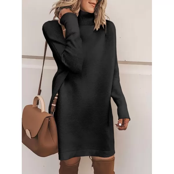 imageANRABESS Women Turtleneck Long Batwing Sleeve Casual Loose Oversized Sweater Dress Knit Fall Winter Pullover DressesBlack