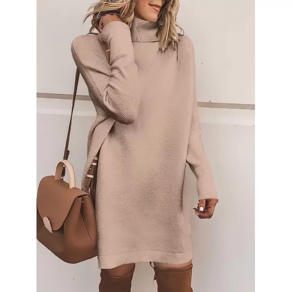 imageANRABESS Women Turtleneck Long Batwing Sleeve Casual Loose Oversized Sweater Dress Knit Fall Winter Pullover DressesBrown