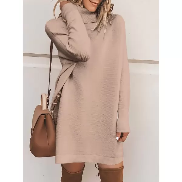 imageANRABESS Women Turtleneck Long Batwing Sleeve Casual Loose Oversized Sweater Dress Knit Fall Winter Pullover DressesBrown