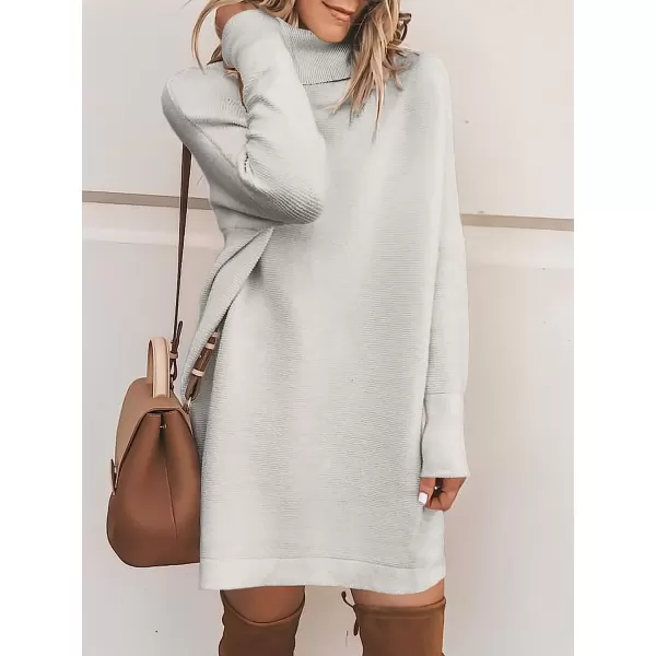 imageANRABESS Women Turtleneck Long Batwing Sleeve Casual Loose Oversized Sweater Dress Knit Fall Winter Pullover DressesGray