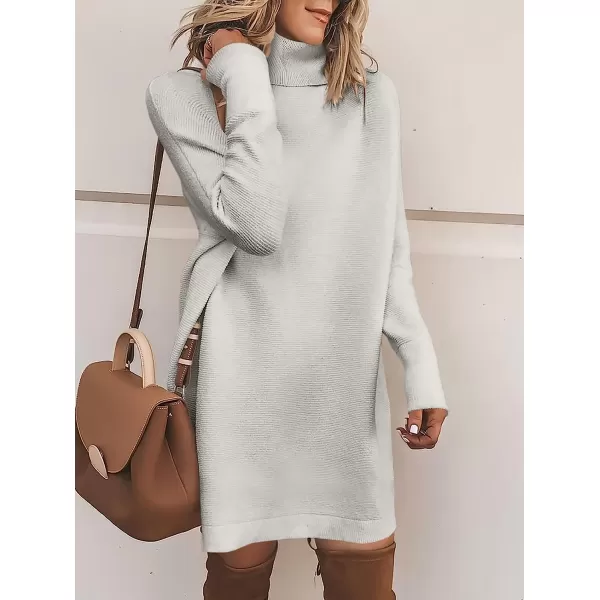 imageANRABESS Women Turtleneck Long Batwing Sleeve Casual Loose Oversized Sweater Dress Knit Fall Winter Pullover DressesGray