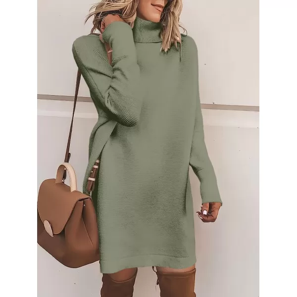 imageANRABESS Women Turtleneck Long Batwing Sleeve Casual Loose Oversized Sweater Dress Knit Fall Winter Pullover DressesGreen