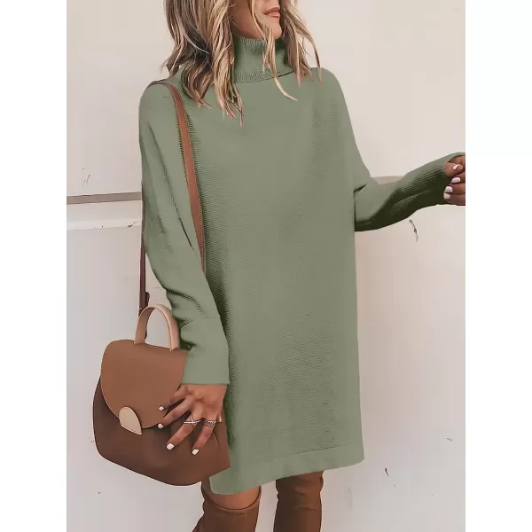 imageANRABESS Women Turtleneck Long Batwing Sleeve Casual Loose Oversized Sweater Dress Knit Fall Winter Pullover DressesGreen