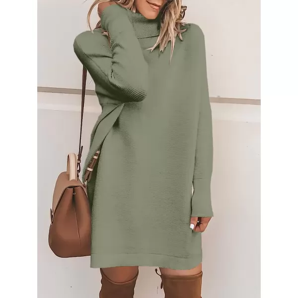 imageANRABESS Women Turtleneck Long Batwing Sleeve Casual Loose Oversized Sweater Dress Knit Fall Winter Pullover DressesGreen