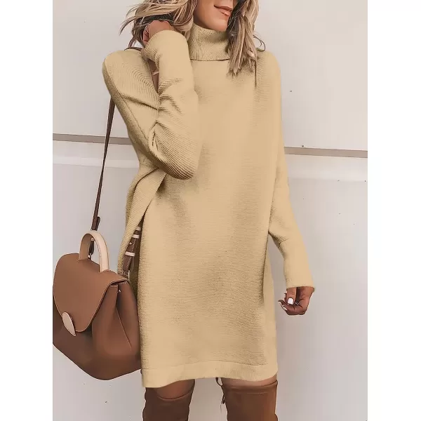 imageANRABESS Women Turtleneck Long Batwing Sleeve Casual Loose Oversized Sweater Dress Knit Fall Winter Pullover DressesKhaki