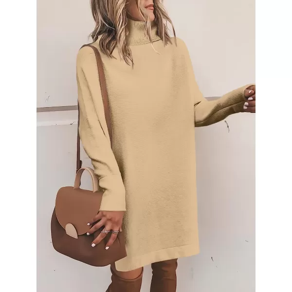 imageANRABESS Women Turtleneck Long Batwing Sleeve Casual Loose Oversized Sweater Dress Knit Fall Winter Pullover DressesKhaki