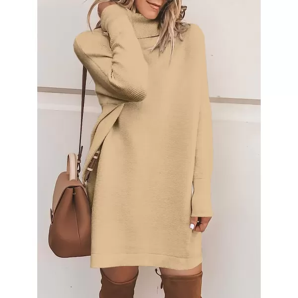 imageANRABESS Women Turtleneck Long Batwing Sleeve Casual Loose Oversized Sweater Dress Knit Fall Winter Pullover DressesKhaki