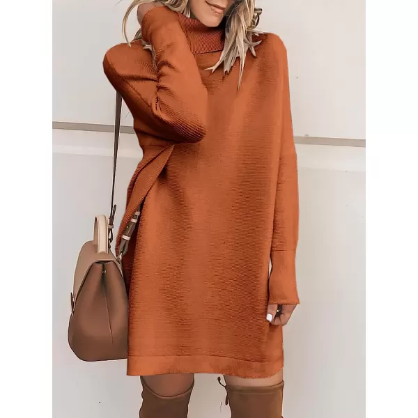 imageANRABESS Women Turtleneck Long Batwing Sleeve Casual Loose Oversized Sweater Dress Knit Fall Winter Pullover DressesRust
