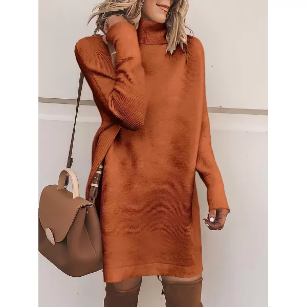 imageANRABESS Women Turtleneck Long Batwing Sleeve Casual Loose Oversized Sweater Dress Knit Fall Winter Pullover DressesRust