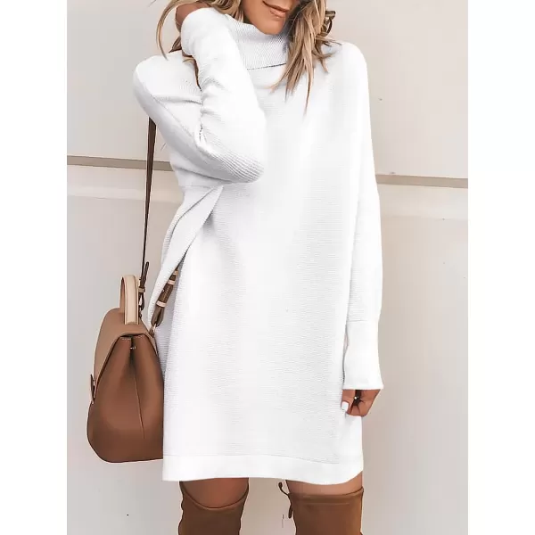 imageANRABESS Women Turtleneck Long Batwing Sleeve Casual Loose Oversized Sweater Dress Knit Fall Winter Pullover DressesWhite