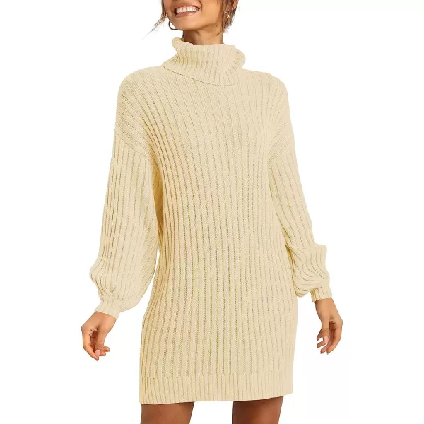 imageANRABESS Women Turtleneck Long Lantern Sleeve Casual Loose Oversized Sweater Dress Soft Winter Pullover DressesApricot