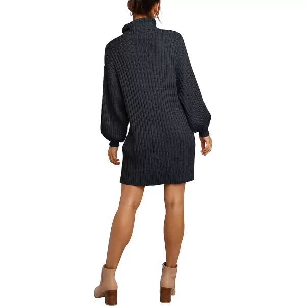imageANRABESS Women Turtleneck Long Lantern Sleeve Casual Loose Oversized Sweater Dress Soft Winter Pullover DressesBlack