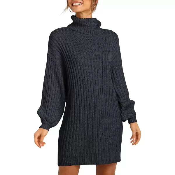 imageANRABESS Women Turtleneck Long Lantern Sleeve Casual Loose Oversized Sweater Dress Soft Winter Pullover DressesBlack