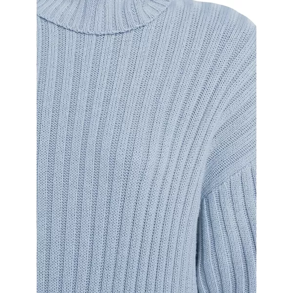 imageANRABESS Women Turtleneck Long Lantern Sleeve Casual Loose Oversized Sweater Dress Soft Winter Pullover DressesBlue