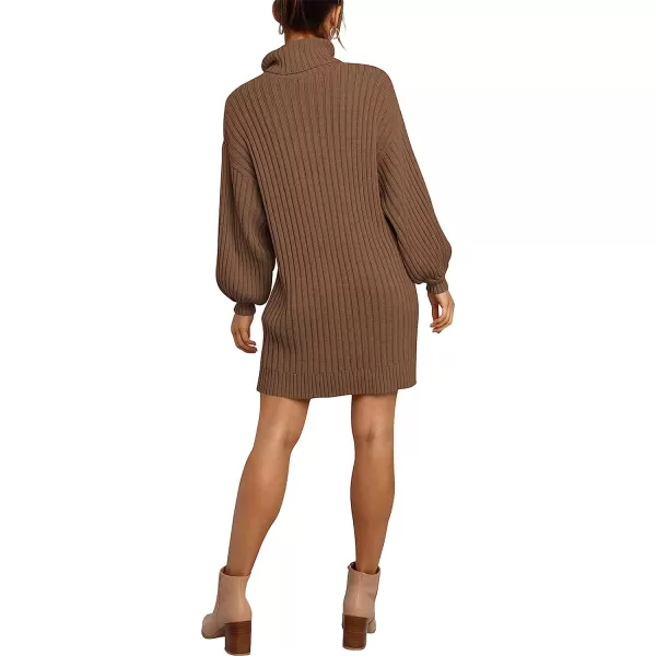 imageANRABESS Women Turtleneck Long Lantern Sleeve Casual Loose Oversized Sweater Dress Soft Winter Pullover DressesCamel