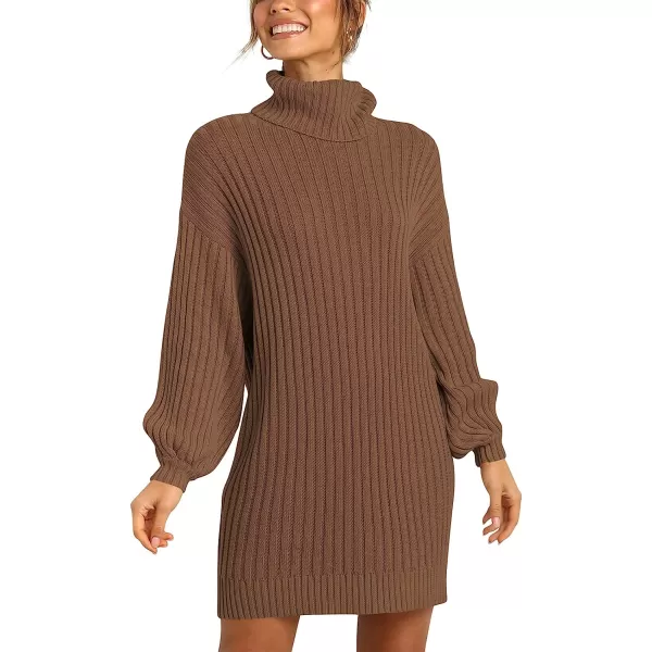 imageANRABESS Women Turtleneck Long Lantern Sleeve Casual Loose Oversized Sweater Dress Soft Winter Pullover DressesCamel