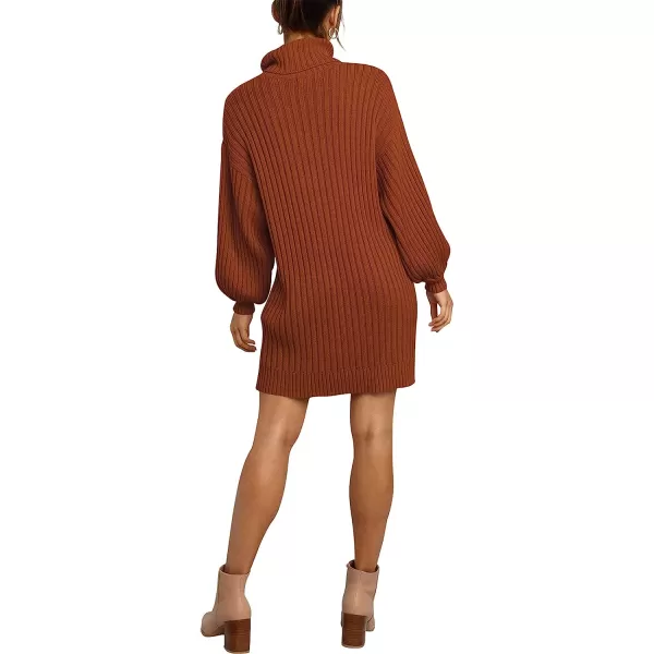 imageANRABESS Women Turtleneck Long Lantern Sleeve Casual Loose Oversized Sweater Dress Soft Winter Pullover DressesCaramel