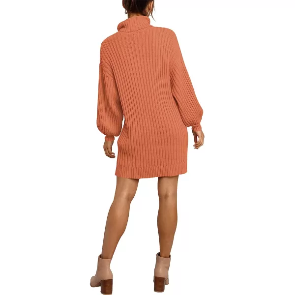 imageANRABESS Women Turtleneck Long Lantern Sleeve Casual Loose Oversized Sweater Dress Soft Winter Pullover DressesCarmine