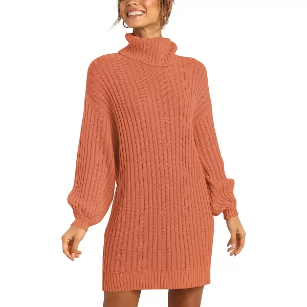 imageANRABESS Women Turtleneck Long Lantern Sleeve Casual Loose Oversized Sweater Dress Soft Winter Pullover DressesCarmine
