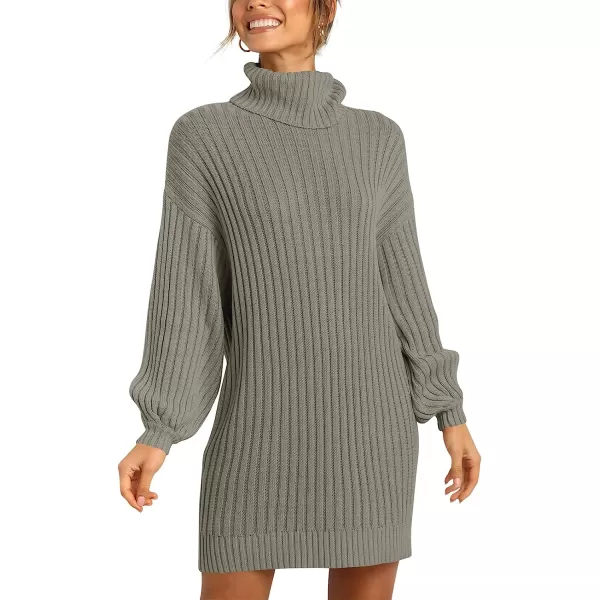 imageANRABESS Women Turtleneck Long Lantern Sleeve Casual Loose Oversized Sweater Dress Soft Winter Pullover DressesCoffee Gray