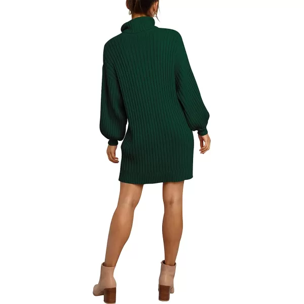 imageANRABESS Women Turtleneck Long Lantern Sleeve Casual Loose Oversized Sweater Dress Soft Winter Pullover DressesDark Green