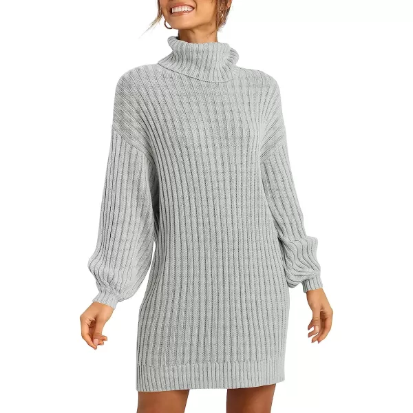 imageANRABESS Women Turtleneck Long Lantern Sleeve Casual Loose Oversized Sweater Dress Soft Winter Pullover DressesGrey