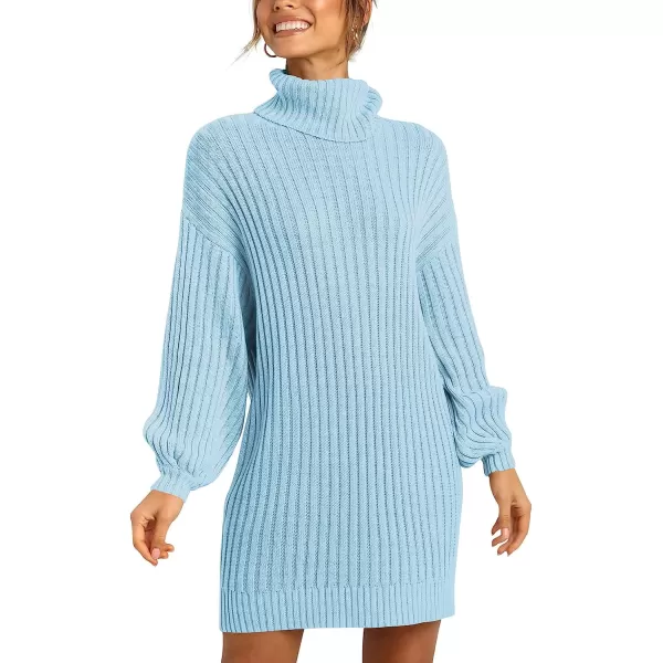 imageANRABESS Women Turtleneck Long Lantern Sleeve Casual Loose Oversized Sweater Dress Soft Winter Pullover DressesLight Blue