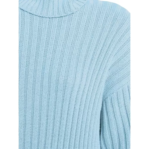 imageANRABESS Women Turtleneck Long Lantern Sleeve Casual Loose Oversized Sweater Dress Soft Winter Pullover DressesLight Blue