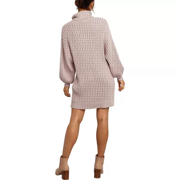 imageANRABESS Women Turtleneck Long Lantern Sleeve Casual Loose Oversized Sweater Dress Soft Winter Pullover DressesLight Pink