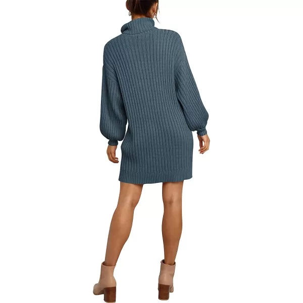 imageANRABESS Women Turtleneck Long Lantern Sleeve Casual Loose Oversized Sweater Dress Soft Winter Pullover DressesNavyblue