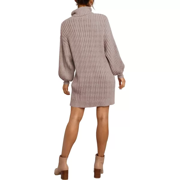 imageANRABESS Women Turtleneck Long Lantern Sleeve Casual Loose Oversized Sweater Dress Soft Winter Pullover DressesPink Apricot