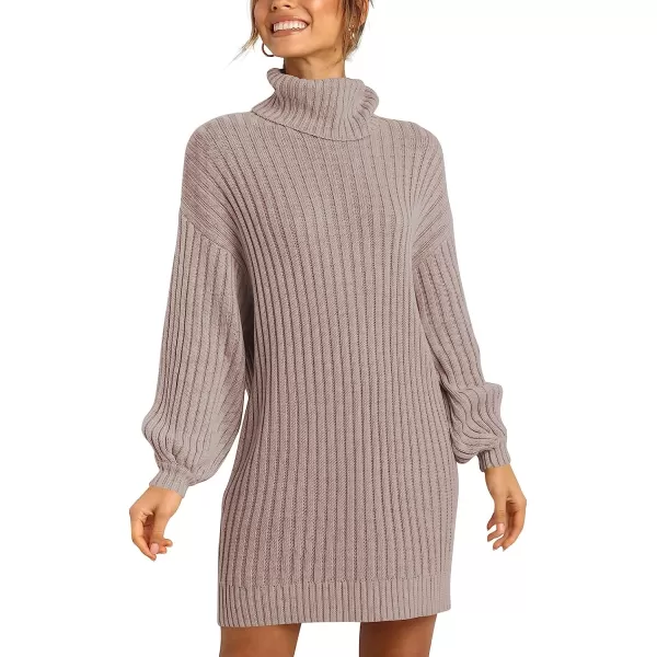 imageANRABESS Women Turtleneck Long Lantern Sleeve Casual Loose Oversized Sweater Dress Soft Winter Pullover DressesPink Apricot