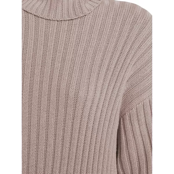 imageANRABESS Women Turtleneck Long Lantern Sleeve Casual Loose Oversized Sweater Dress Soft Winter Pullover DressesPink Apricot