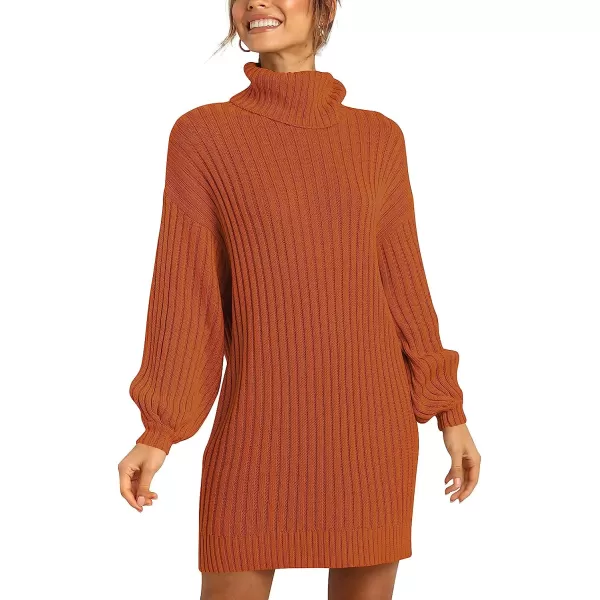 imageANRABESS Women Turtleneck Long Lantern Sleeve Casual Loose Oversized Sweater Dress Soft Winter Pullover DressesPumpkin
