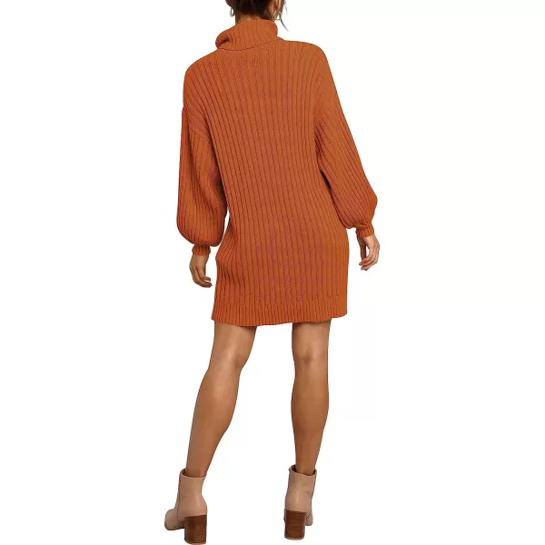 imageANRABESS Women Turtleneck Long Lantern Sleeve Casual Loose Oversized Sweater Dress Soft Winter Pullover DressesPumpkin