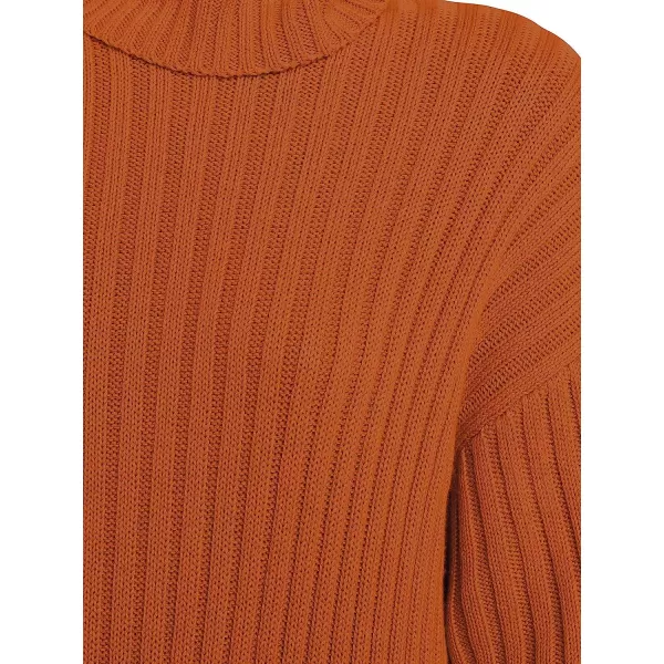 imageANRABESS Women Turtleneck Long Lantern Sleeve Casual Loose Oversized Sweater Dress Soft Winter Pullover DressesPumpkin