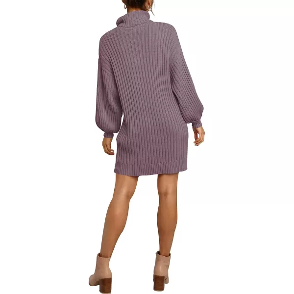 imageANRABESS Women Turtleneck Long Lantern Sleeve Casual Loose Oversized Sweater Dress Soft Winter Pullover DressesPurple