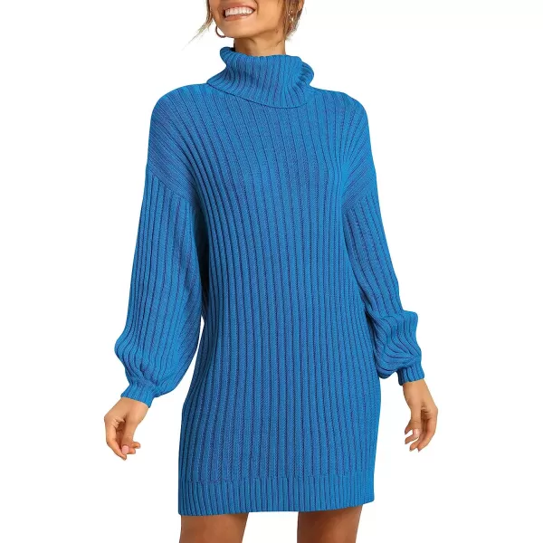 imageANRABESS Women Turtleneck Long Lantern Sleeve Casual Loose Oversized Sweater Dress Soft Winter Pullover DressesRoyal