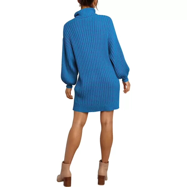 imageANRABESS Women Turtleneck Long Lantern Sleeve Casual Loose Oversized Sweater Dress Soft Winter Pullover DressesRoyal
