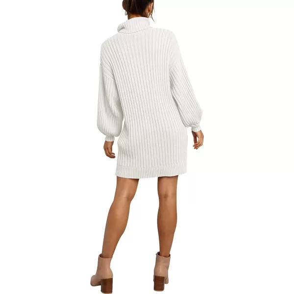 imageANRABESS Women Turtleneck Long Lantern Sleeve Casual Loose Oversized Sweater Dress Soft Winter Pullover DressesWhite