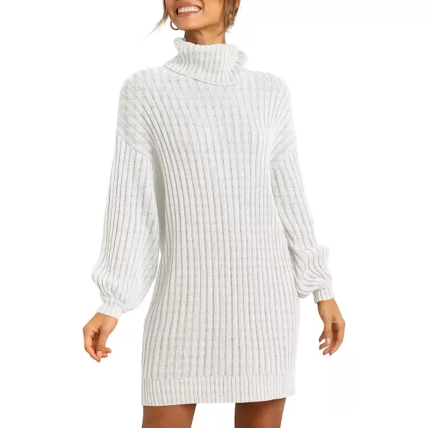 imageANRABESS Women Turtleneck Long Lantern Sleeve Casual Loose Oversized Sweater Dress Soft Winter Pullover DressesWhite