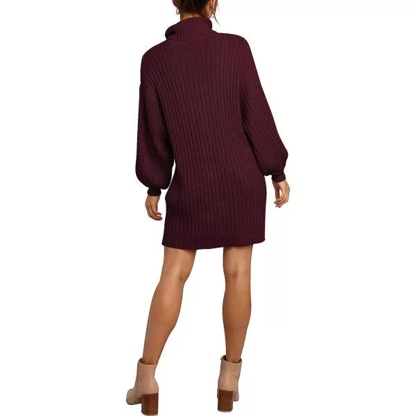 imageANRABESS Women Turtleneck Long Lantern Sleeve Casual Loose Oversized Sweater Dress Soft Winter Pullover DressesWine