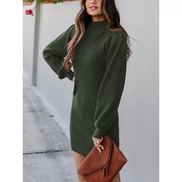 imageANRABESS Women Turtleneck Long Sleeve Knit Stretchable Elasticity Slim Sweater Bodycon Mini Sweater DressArmy Green