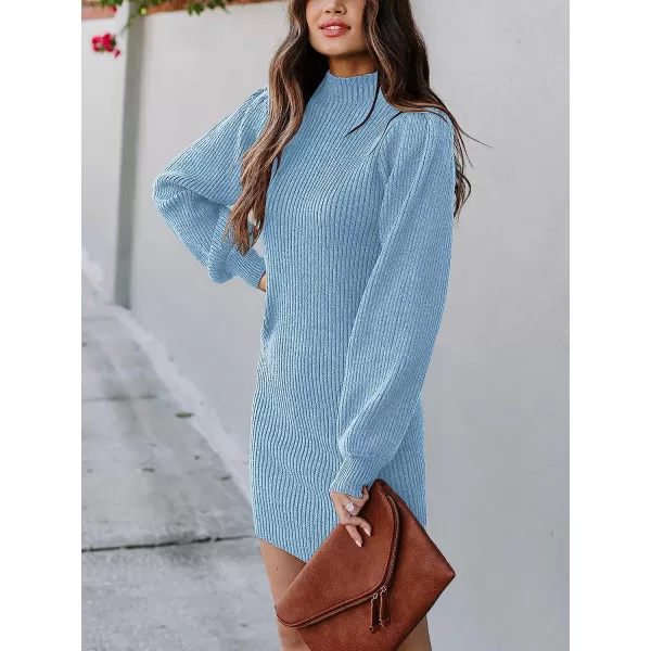 imageANRABESS Women Turtleneck Long Sleeve Knit Stretchable Elasticity Slim Sweater Bodycon Mini Sweater DressAzure