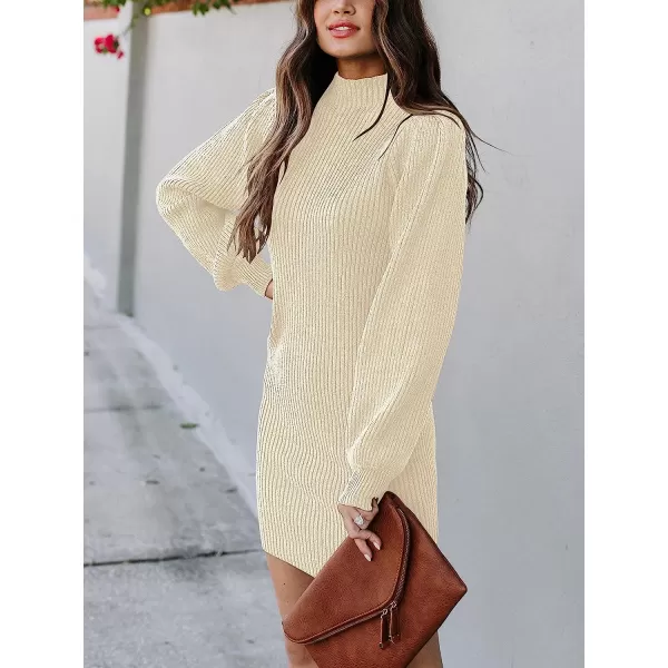 imageANRABESS Women Turtleneck Long Sleeve Knit Stretchable Elasticity Slim Sweater Bodycon Mini Sweater DressBeige